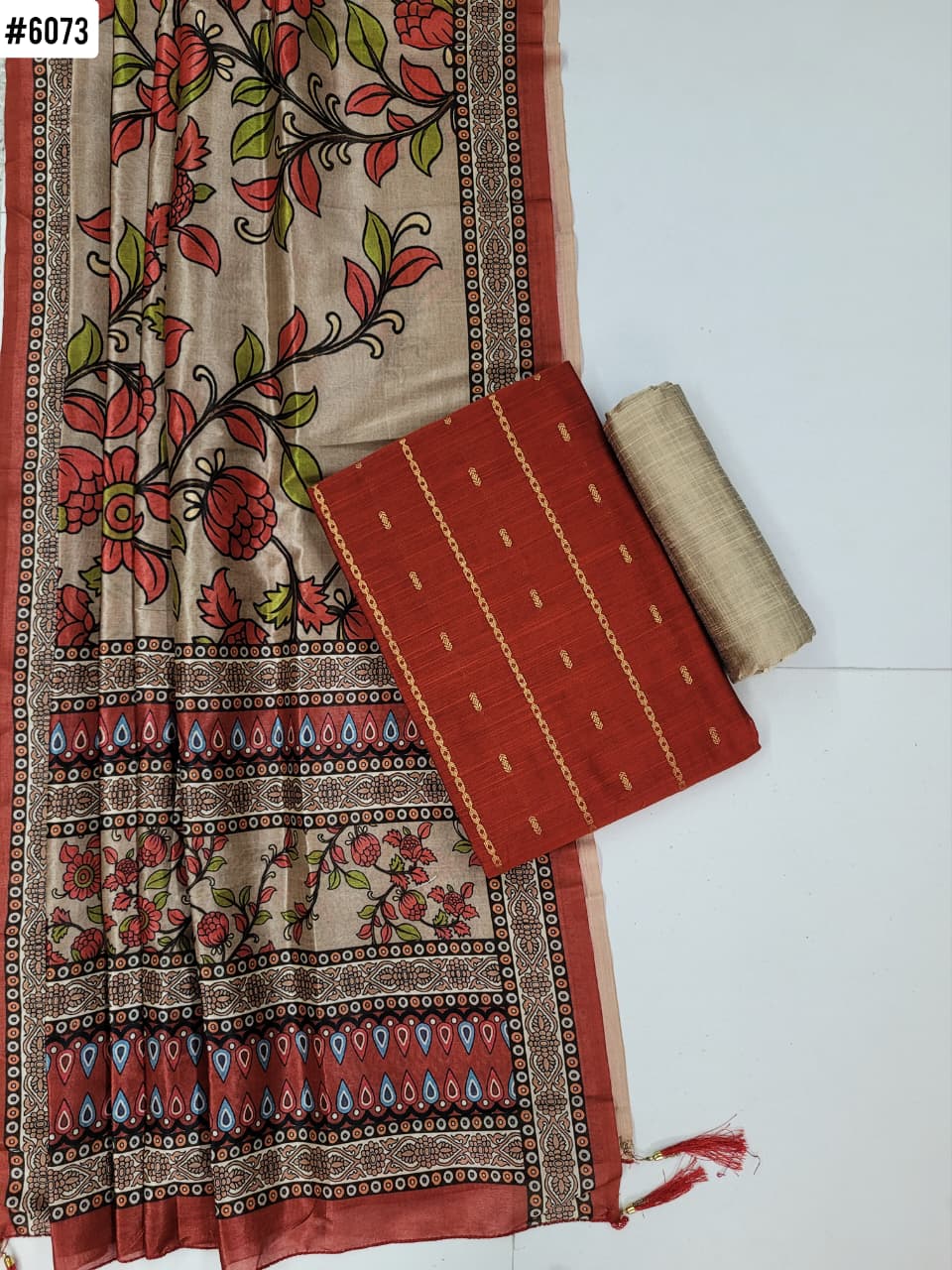 Traditonal Raw Silk with Kalamkari Dupatta