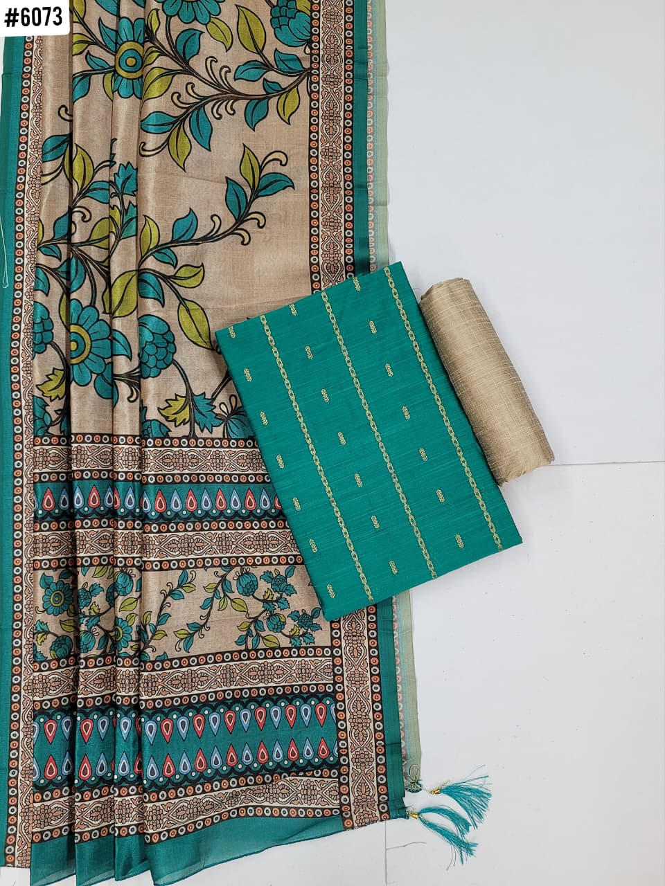 Traditonal Raw Silk with Kalamkari Dupatta