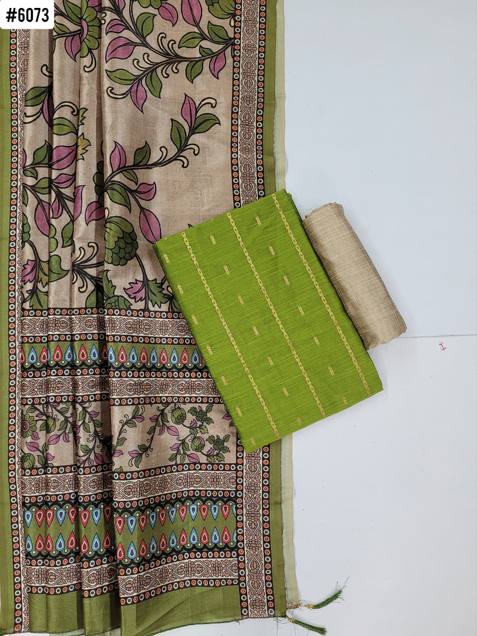 Traditonal Raw Silk with Kalamkari Dupatta