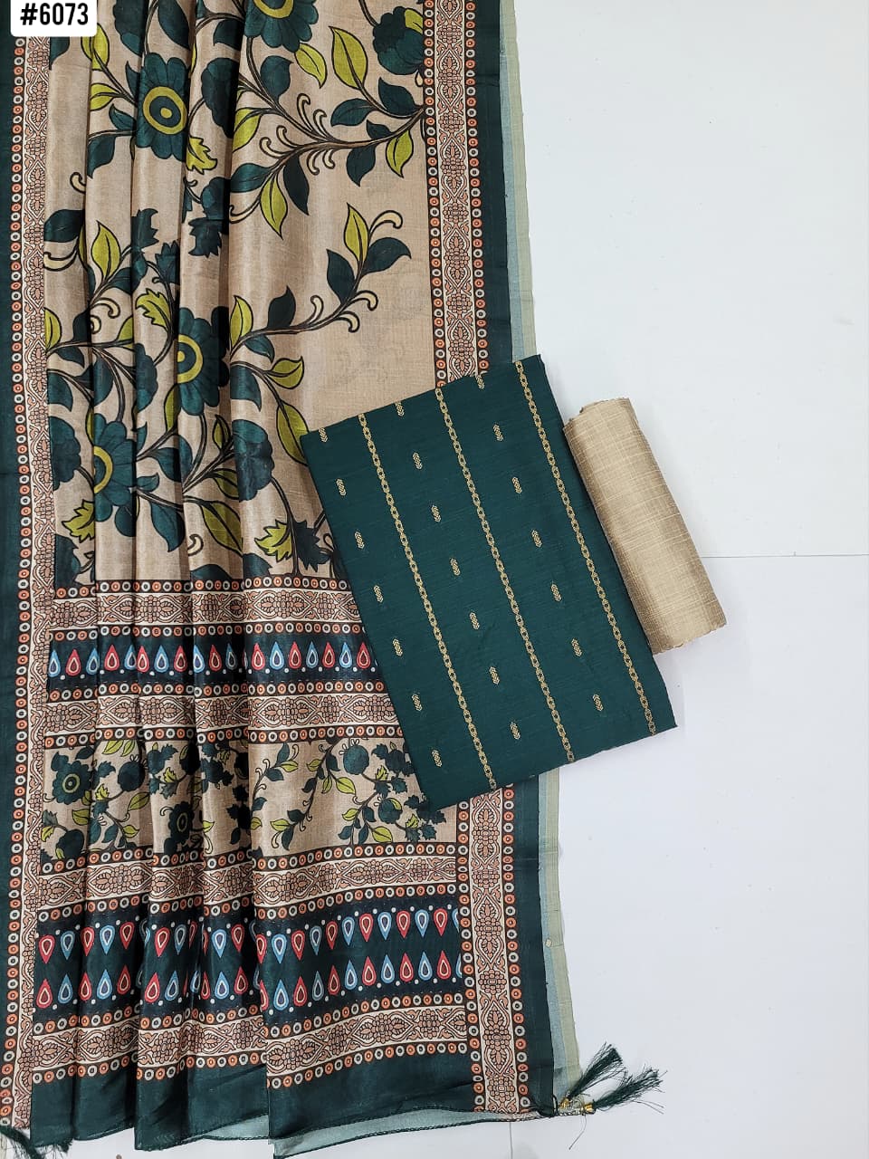 Traditonal Raw Silk with Kalamkari Dupatta